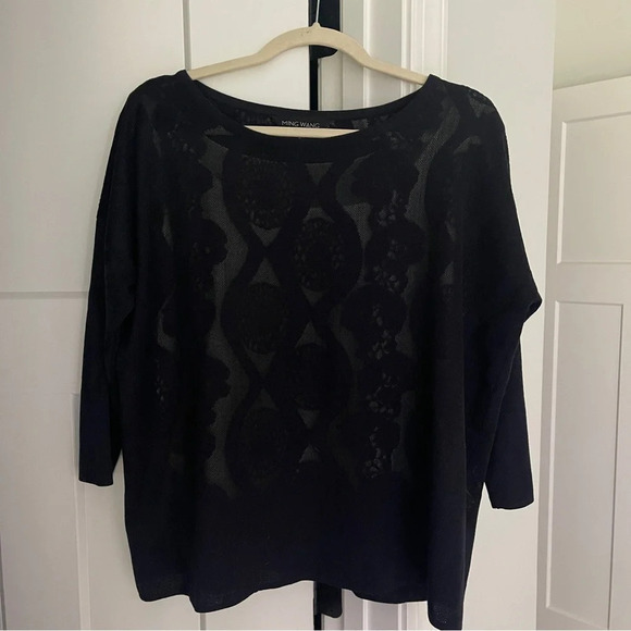 Ming Wang Navy Sweater Camisole Sheer Floral Print - Picture 1 of 4